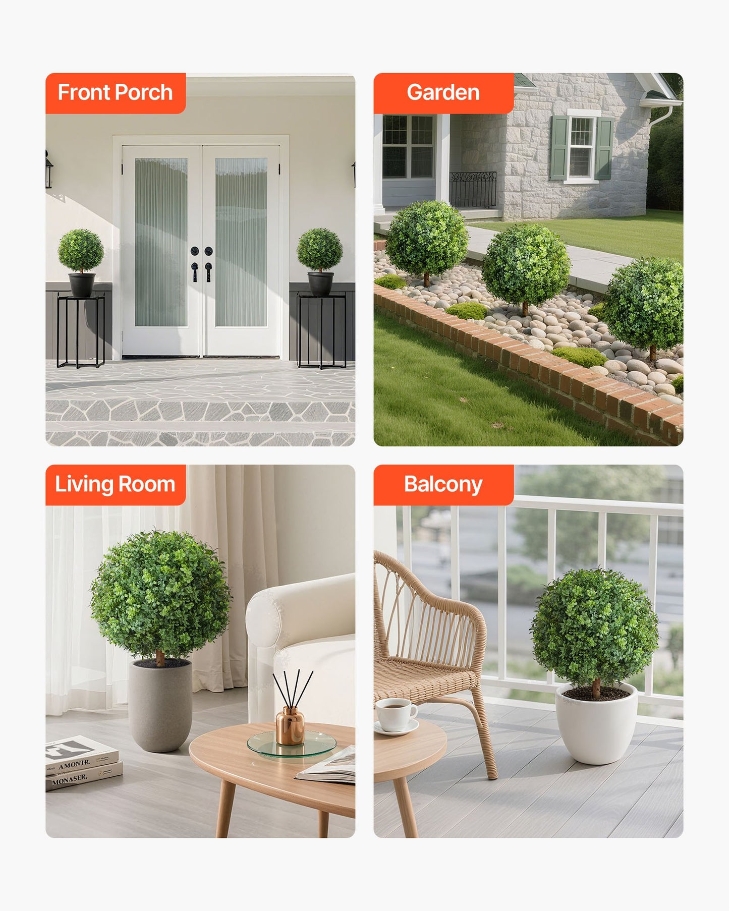 Artificial Topiary Boxwood Trees – Realistic Faux Shrubs, 22 Inch, Weather-Resistant