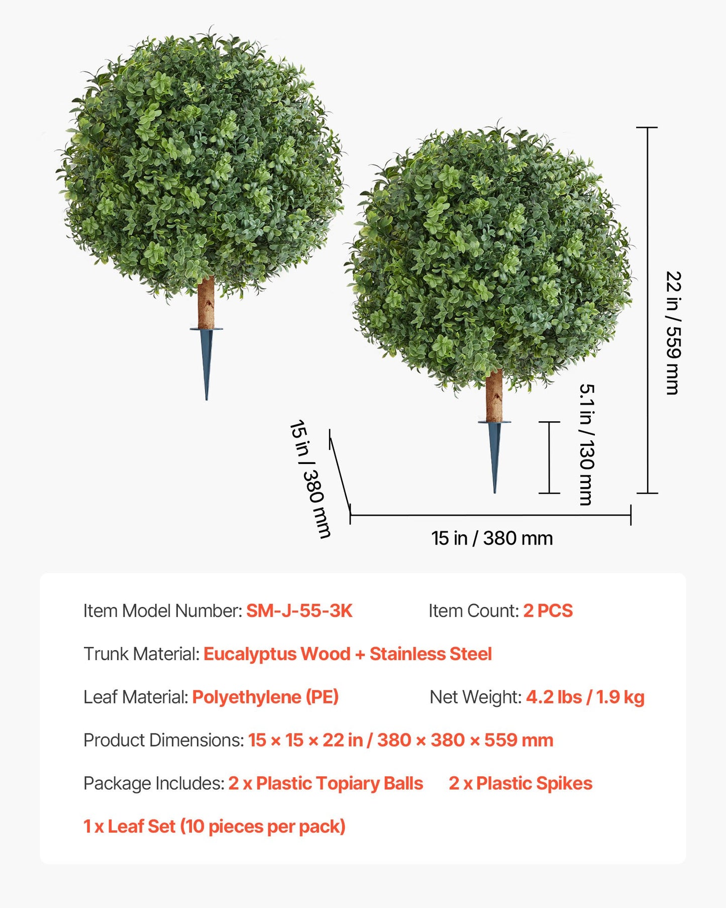 Artificial Topiary Boxwood Trees – Realistic Faux Shrubs, 22 Inch, Weather-Resistant