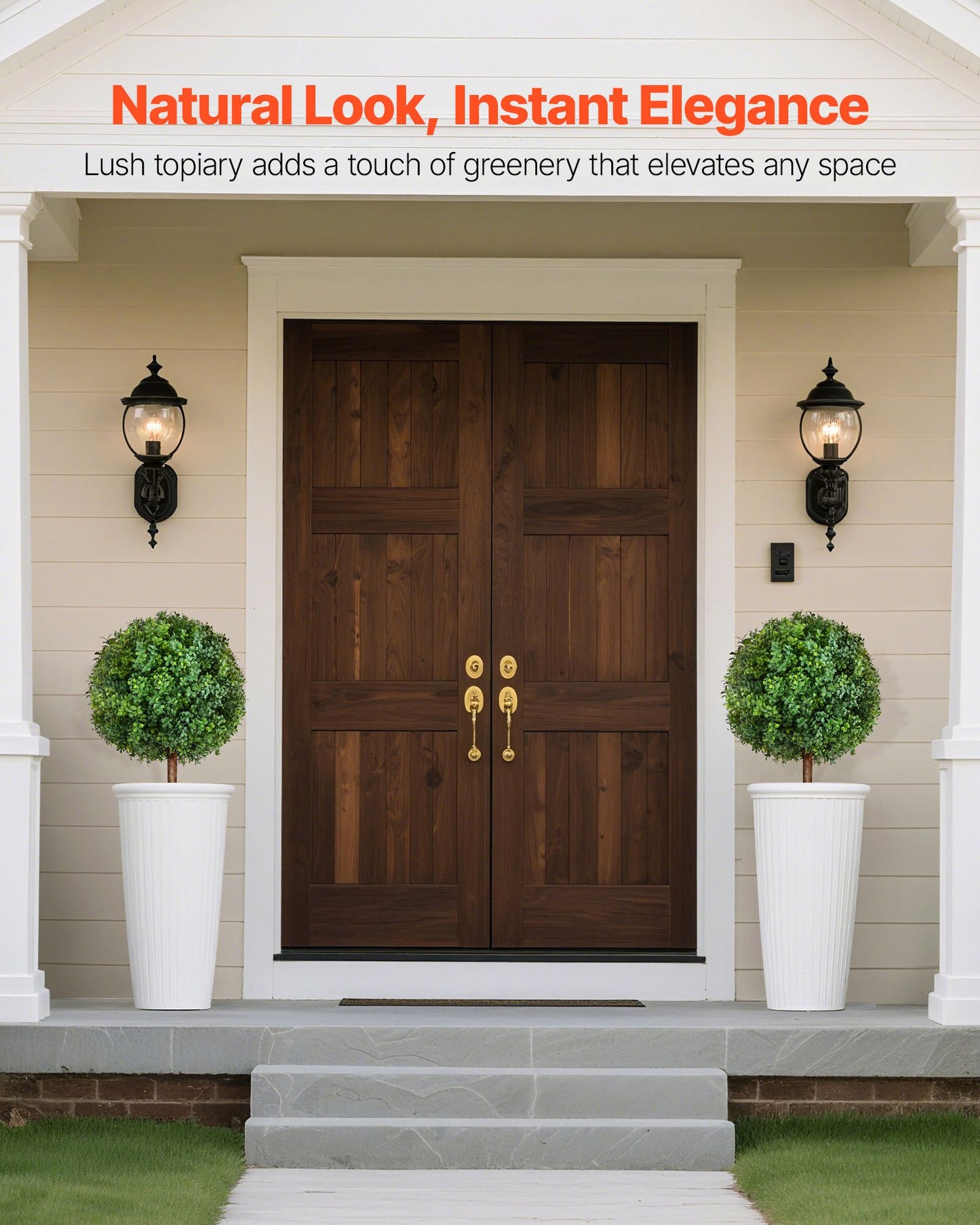 Artificial Topiary Boxwood Trees – Realistic Faux Shrubs, 27-Inch Set of 2