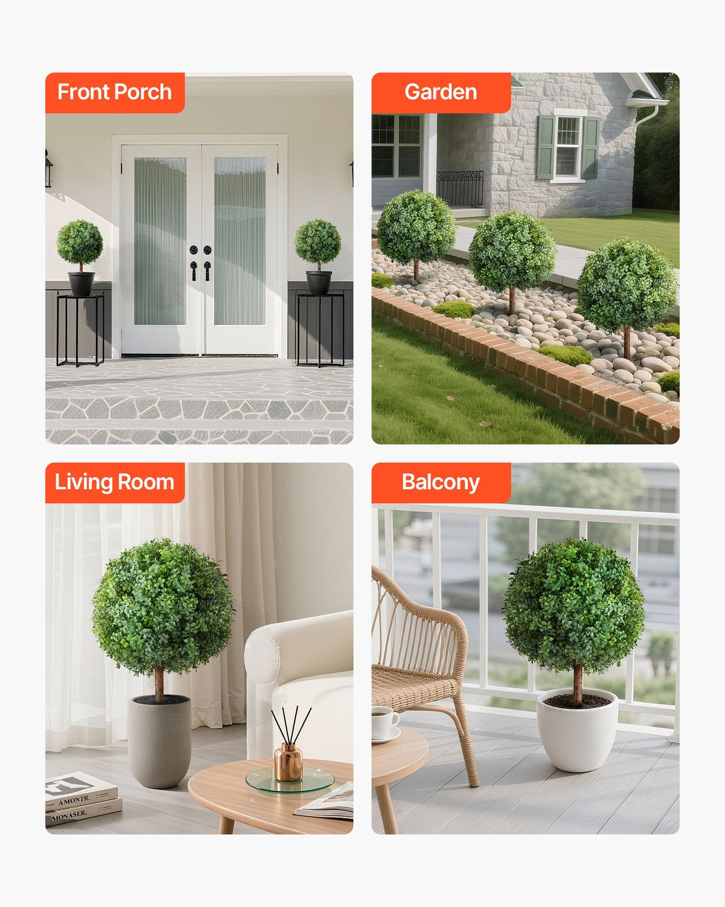Artificial Topiary Boxwood Trees – Realistic Faux Shrubs, 27-Inch Set of 2
