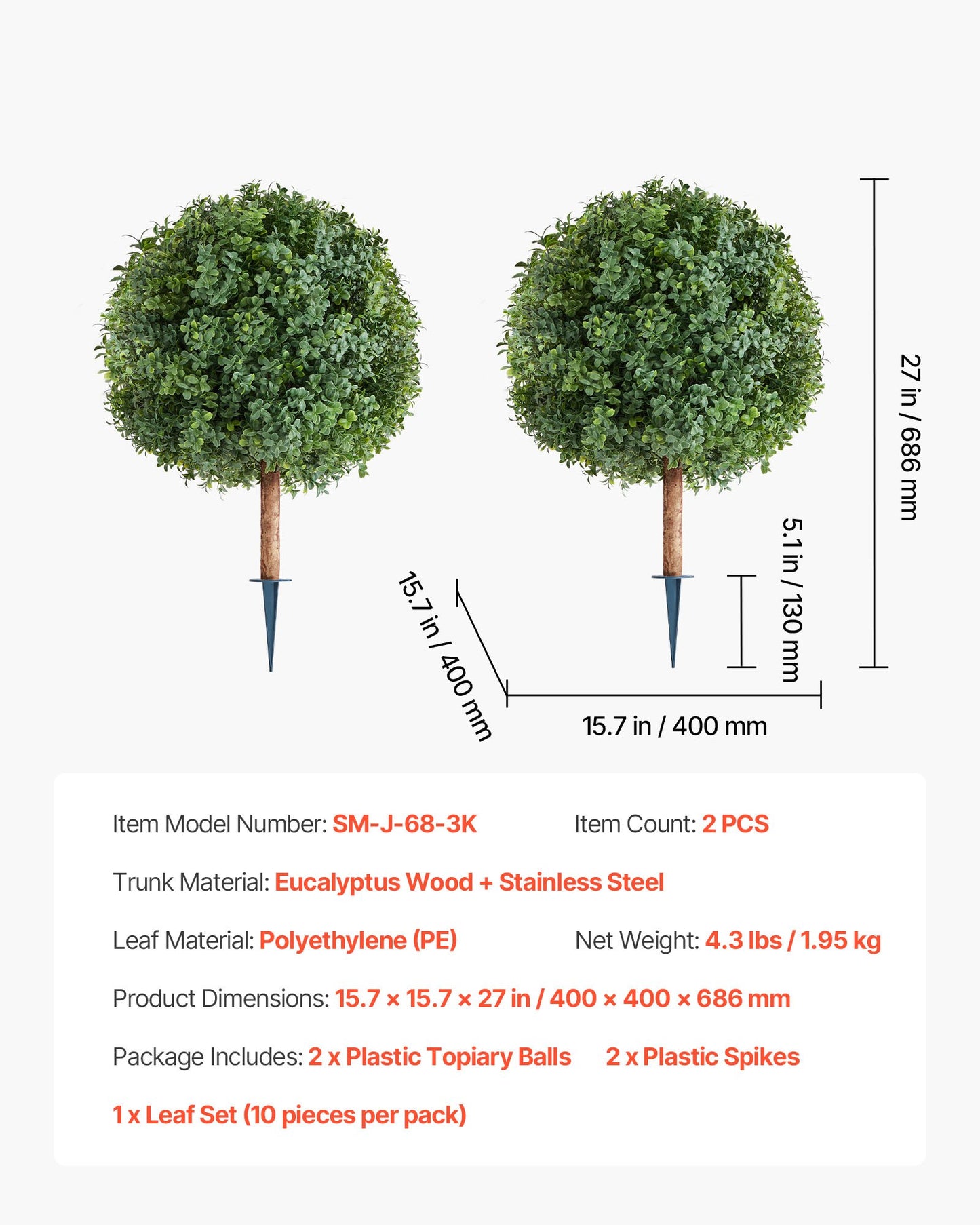 Artificial Topiary Boxwood Trees – Realistic Faux Shrubs, 27-Inch Set of 2