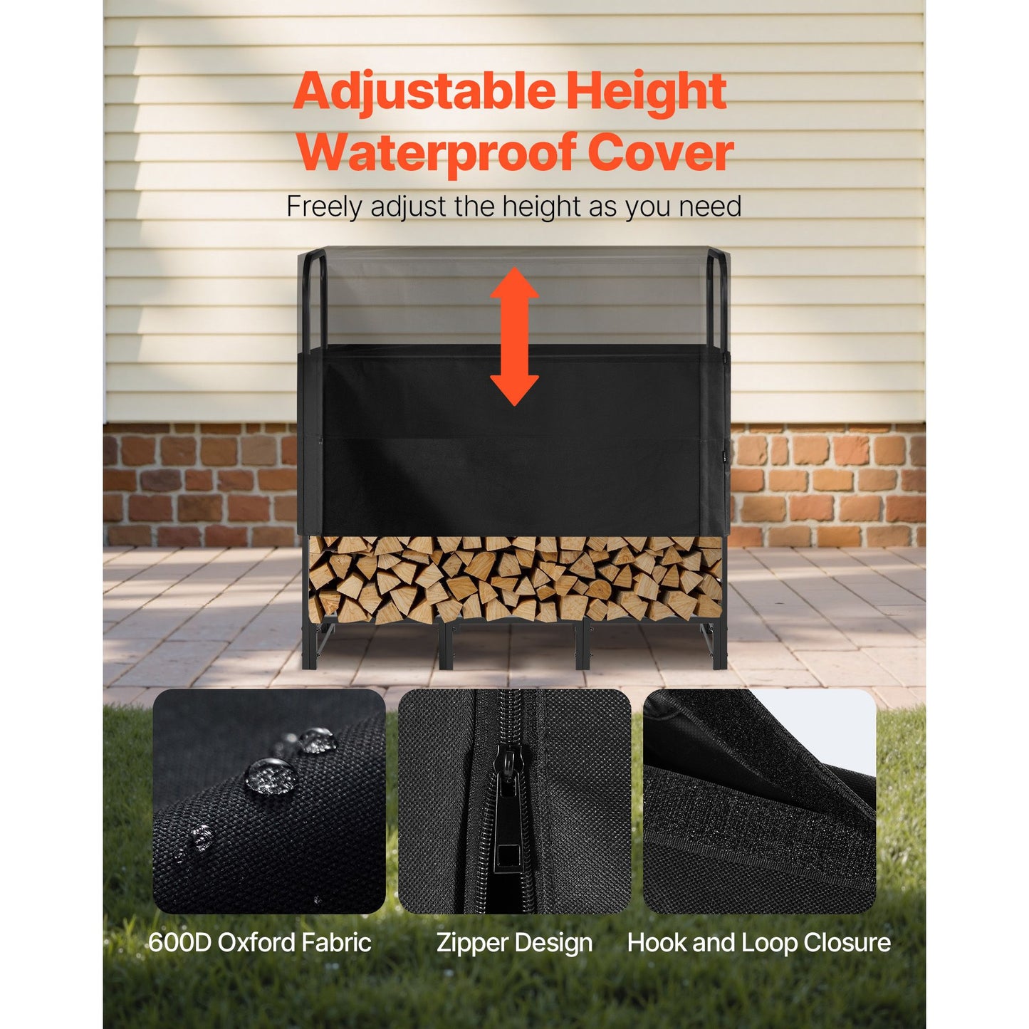Firewood Rack with Waterproof Cover – 1/4 Cord Capacity, Powder-Coated Steel, 1.22m Outdoor Log Holder