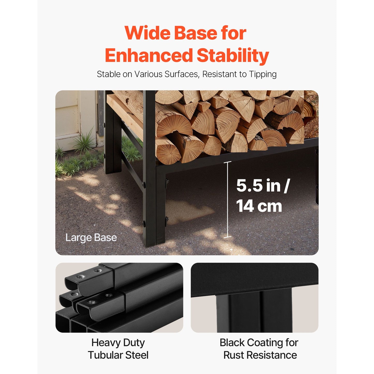 Firewood Rack with Waterproof Cover – 1/4 Cord Capacity, Powder-Coated Steel, 1.22m Outdoor Log Holder