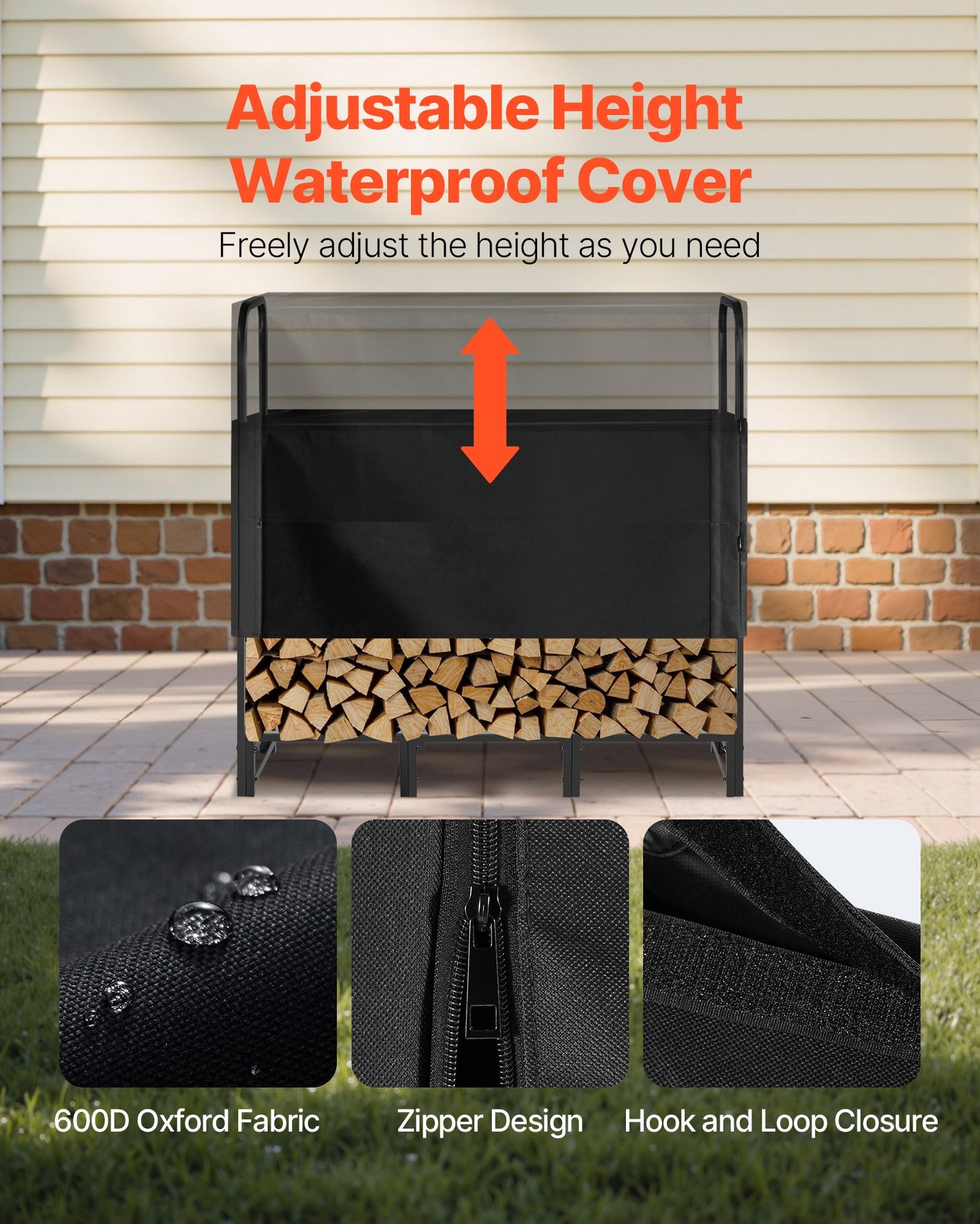 Firewood Rack with Waterproof Cover – 1/4 Cord Capacity, Powder-Coated Steel, 1.22m Outdoor Log Holder