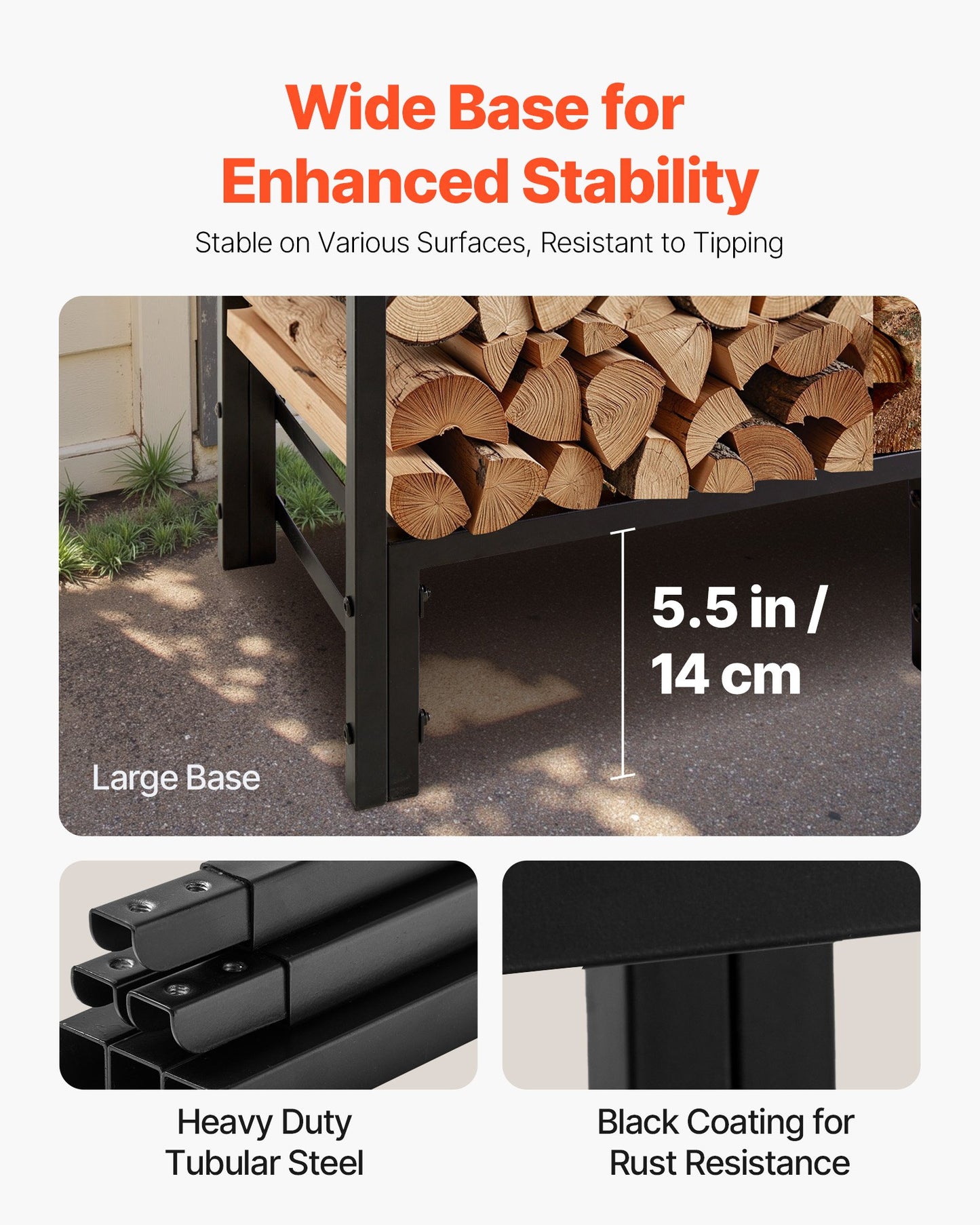Firewood Rack with Waterproof Cover – 1/4 Cord Capacity, Powder-Coated Steel, 1.22m Outdoor Log Holder