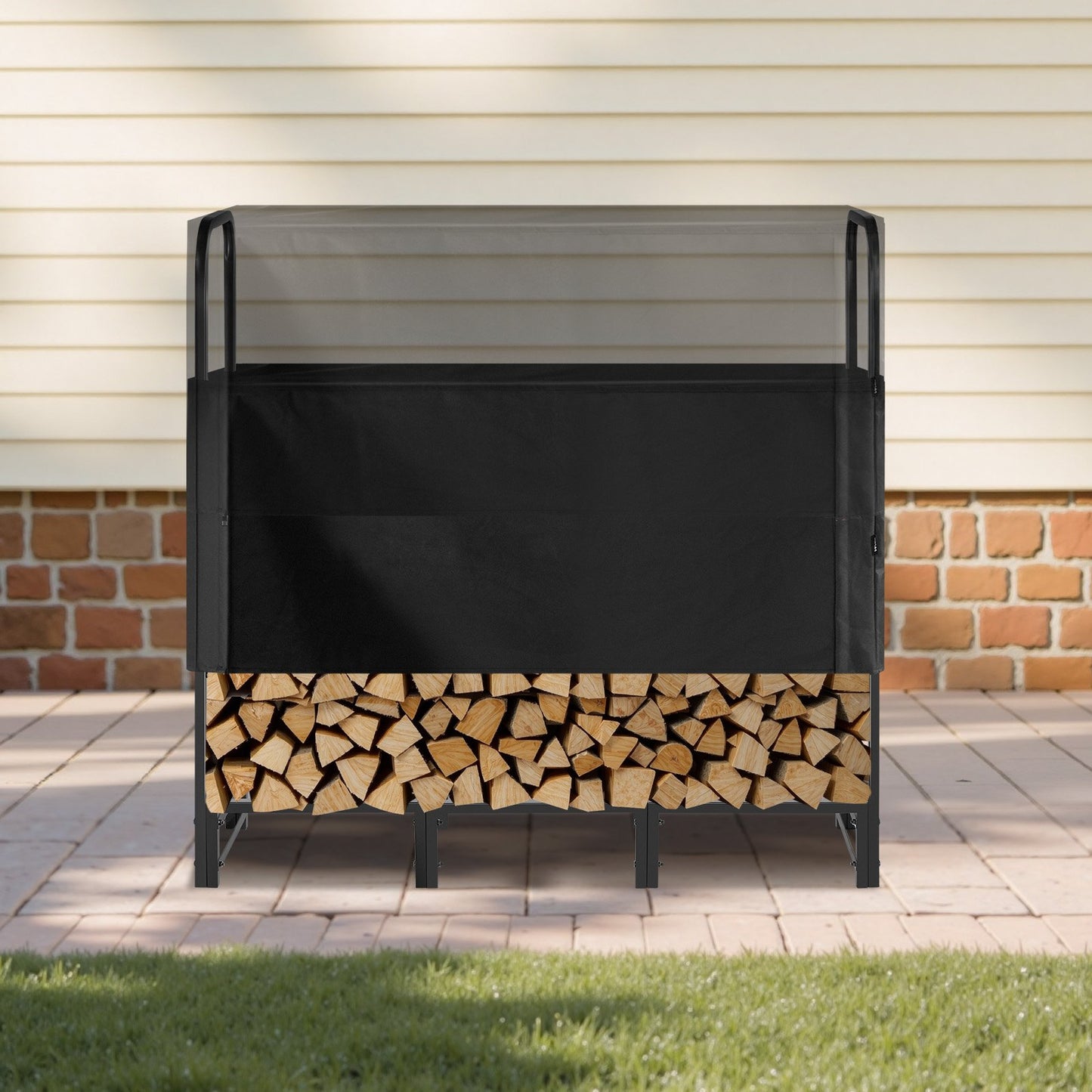 Firewood Rack with Waterproof Cover – 1/4 Cord Capacity, Powder-Coated Steel, 1.22m Outdoor Log Holder