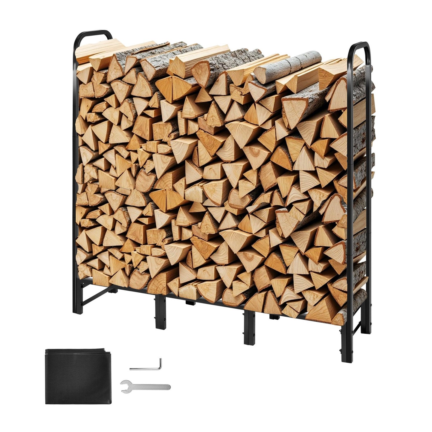 Firewood Rack with Waterproof Cover – 1/4 Cord Capacity, Powder-Coated Steel, 1.22m Outdoor Log Holder