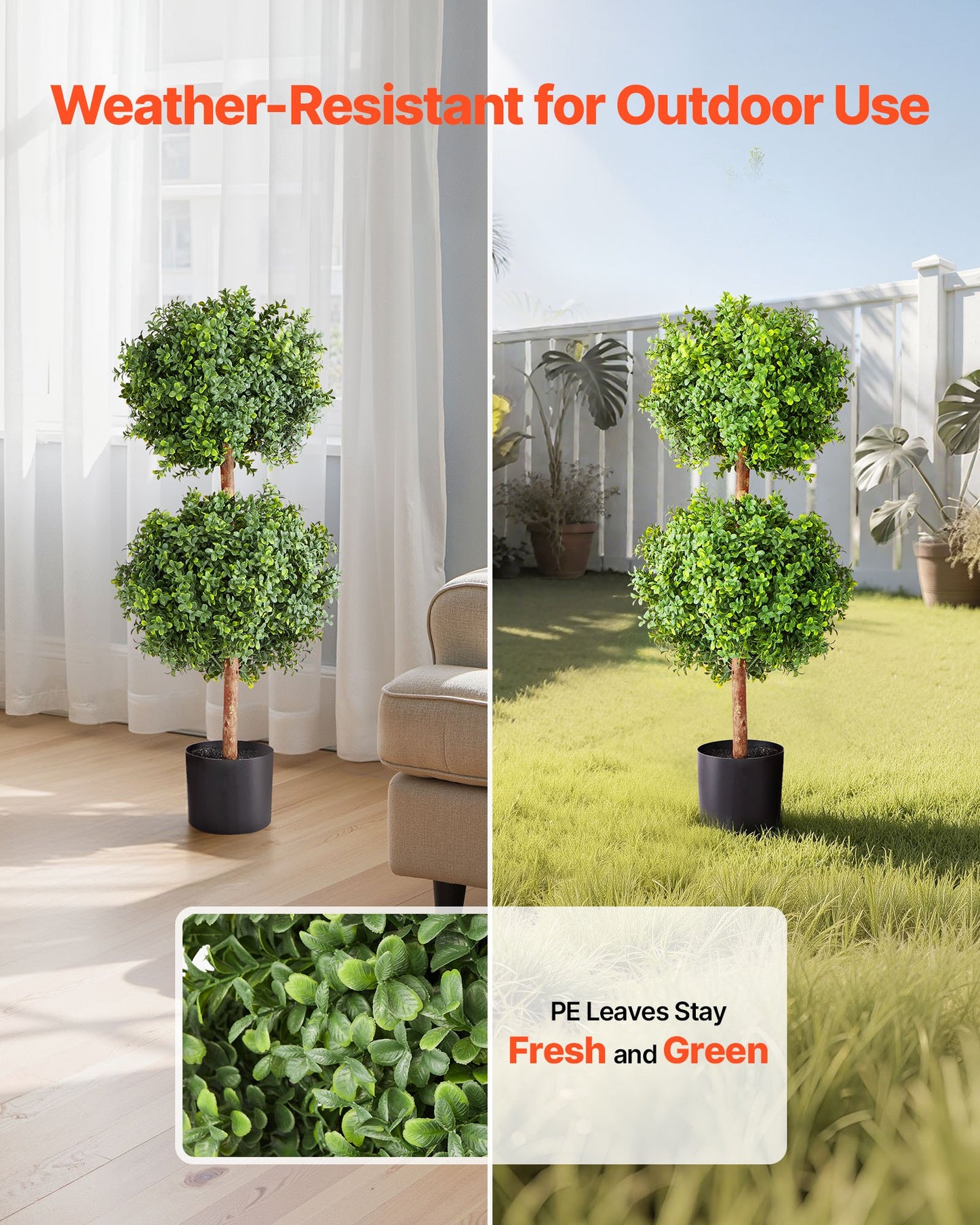 Artificial Boxwood Topiary Double Ball – Realistic, 36-Inch Faux Plant Set for Indoor & Outdoor Decor