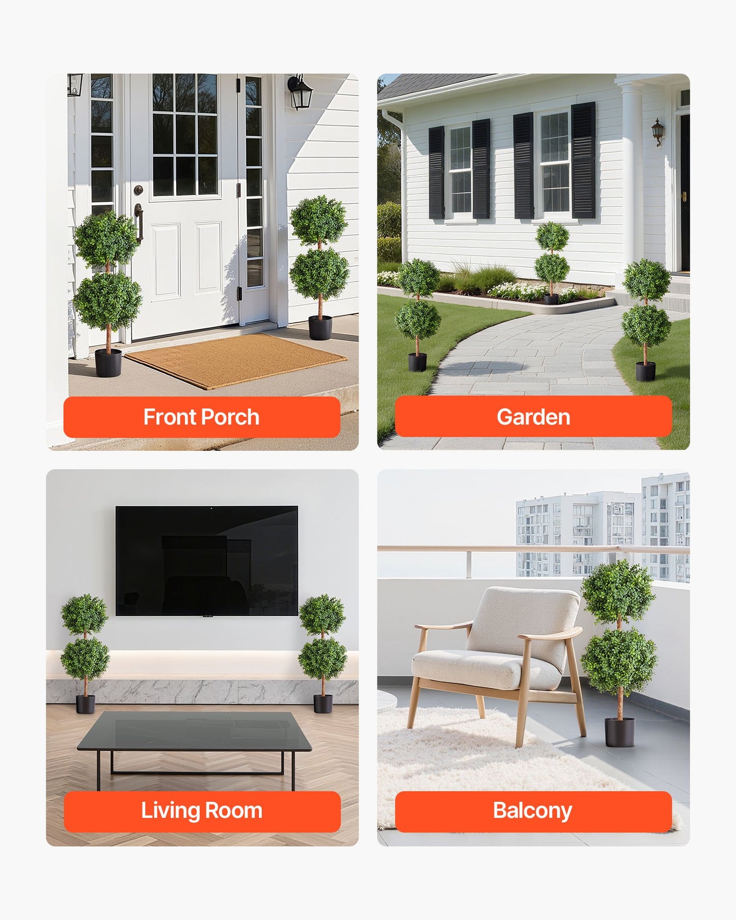 Artificial Boxwood Topiary Double Ball – Realistic, 36-Inch Faux Plant Set for Indoor & Outdoor Decor