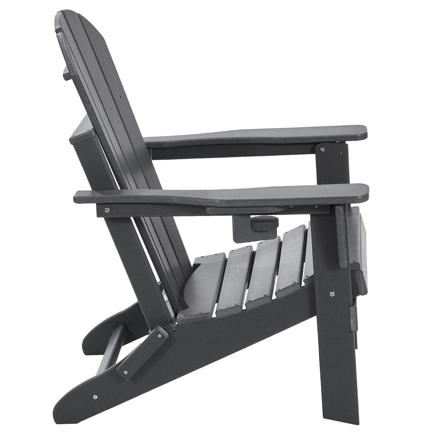 Adirondack Folding Chair Set – All-Weather Plastic with Cup Holder, Gray