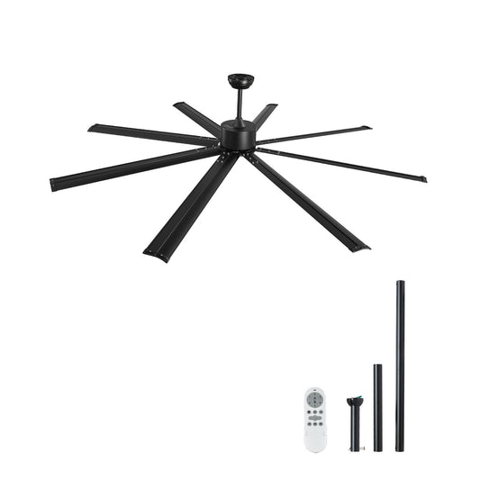 213 cm Ceiling Fan No Light, 6-Speed Remote Control, Aluminum 8-Blade, Reversible DC Motor, Modern Low Profile Flush Mount Exterior Fan for Bedroom, Living Room, Patio, Indoor/Outdoor, Black