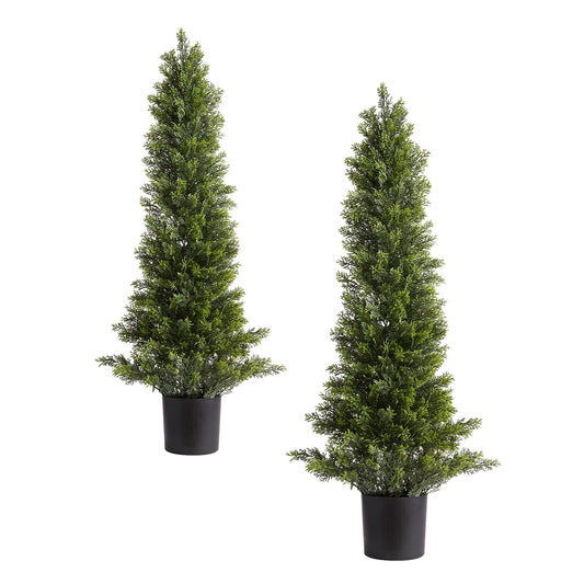 Artificial Topiary Cedar Trees – Realistic Faux Pine, 36 Inch, Weather-Resistant Set of 2