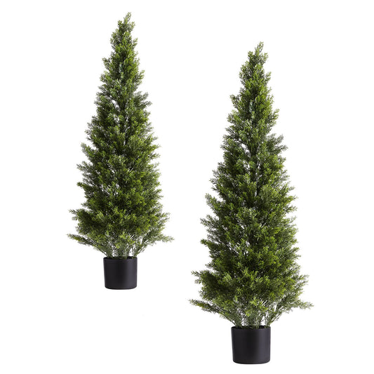 Artificial Topiary Cedar Trees – Realistic Faux Pine, 48 Inch, Weather-Resistant, Set of 2