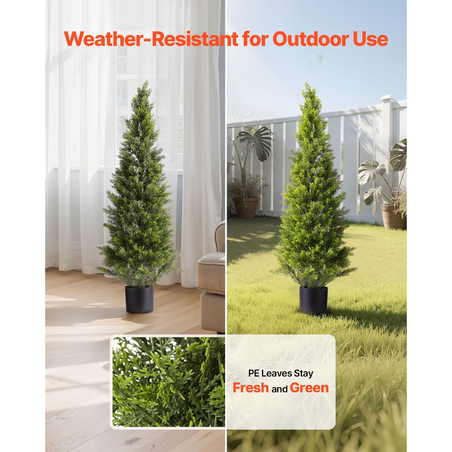 Artificial Topiary Cedar Trees – Realistic Faux Pine, 48 Inch, Weather-Resistant, Set of 2
