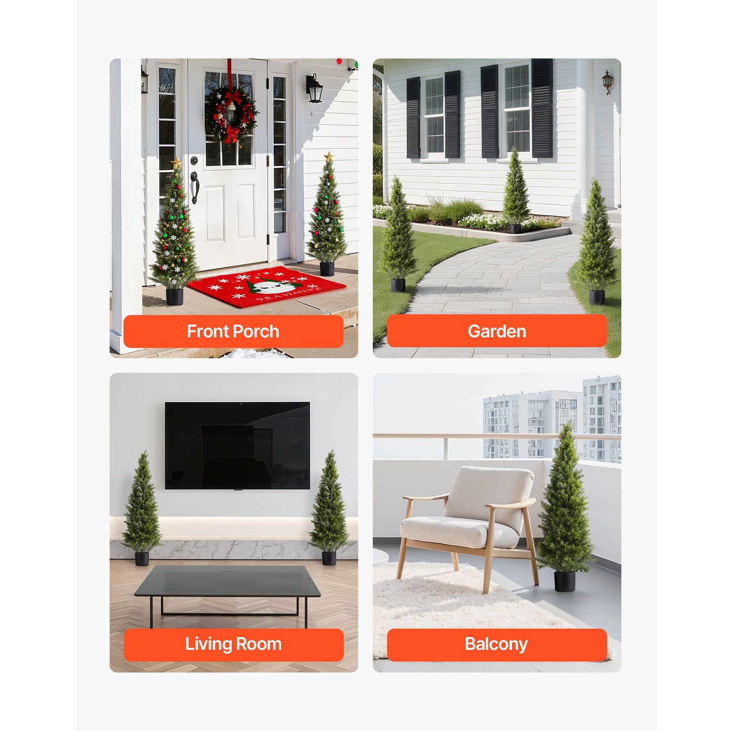 Artificial Topiary Cedar Trees – Realistic Faux Pine, 48 Inch, Weather-Resistant, Set of 2