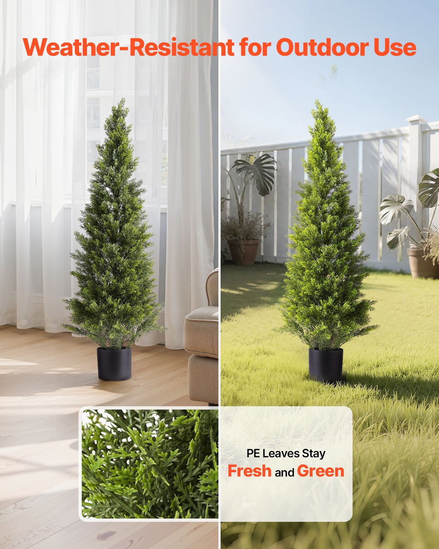 Artificial Topiary Cedar Trees – Realistic Faux Pine, 48 Inch, Weather-Resistant, Set of 2