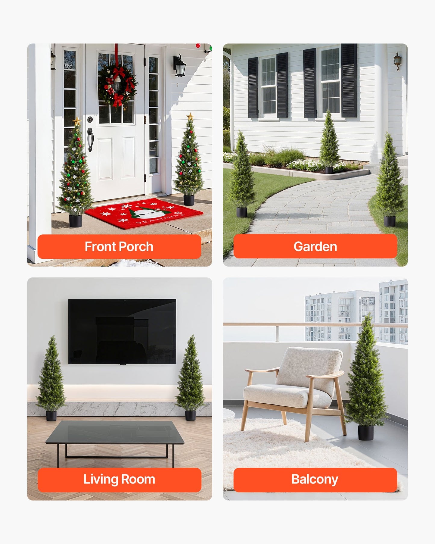 Artificial Topiary Cedar Trees – Realistic Faux Pine, 48 Inch, Weather-Resistant, Set of 2