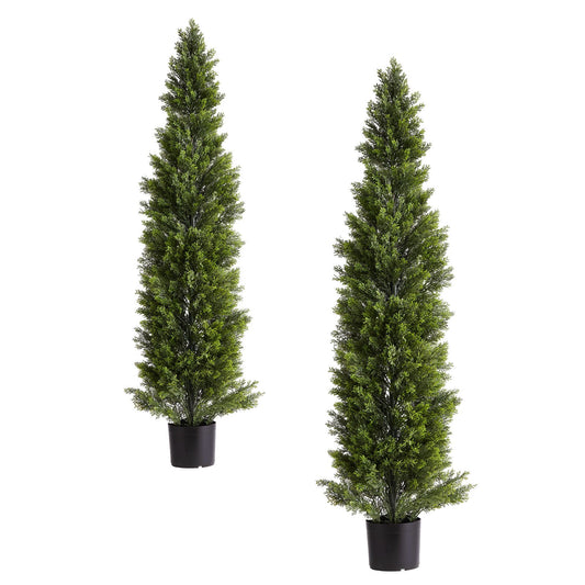 Artificial Topiary Cedar Trees – Realistic 60-Inch Faux Pine, Easy Assembly