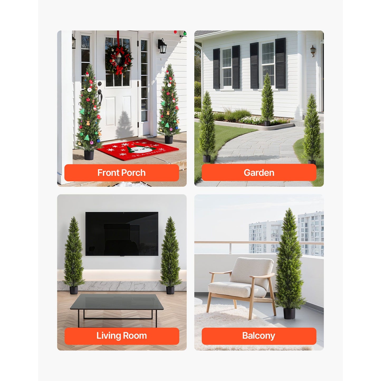 Artificial Topiary Cedar Trees – Realistic 60-Inch Faux Pine, Easy Assembly