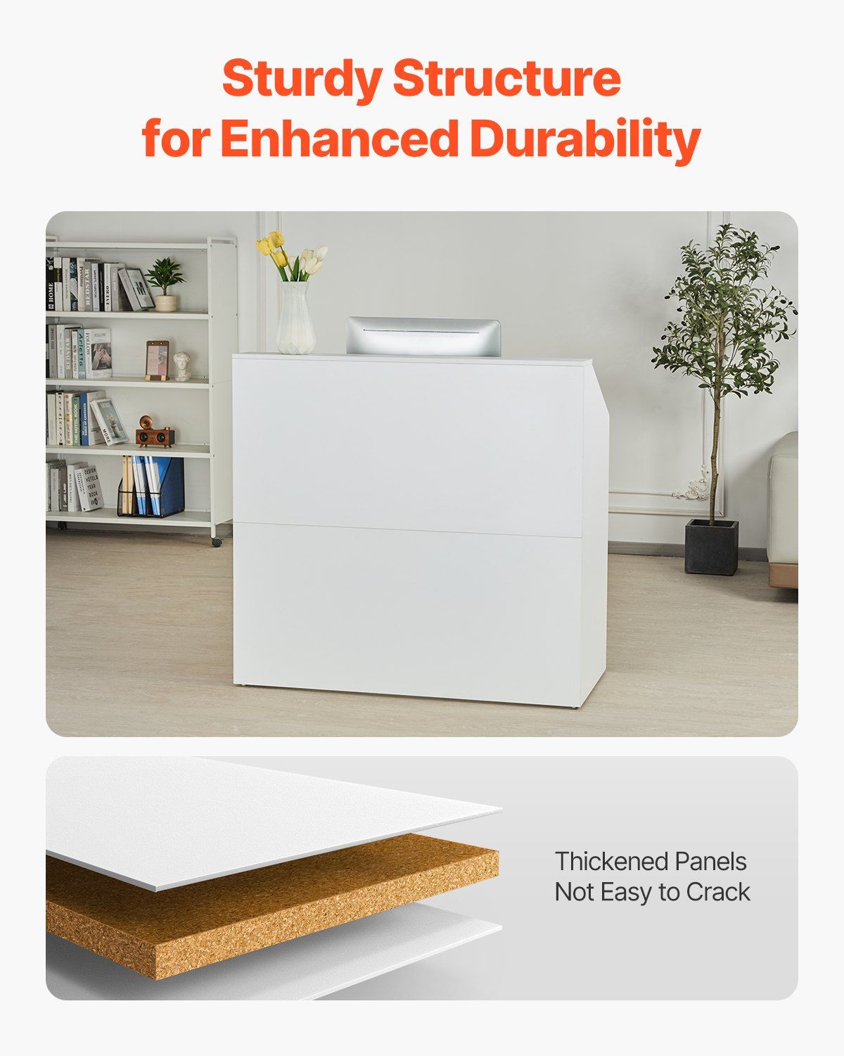 Reception Desk – Spacious White MDF Counter for Office and Retail