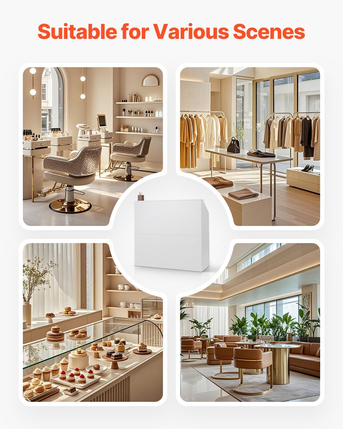 Reception Desk – Spacious White MDF Counter for Office and Retail
