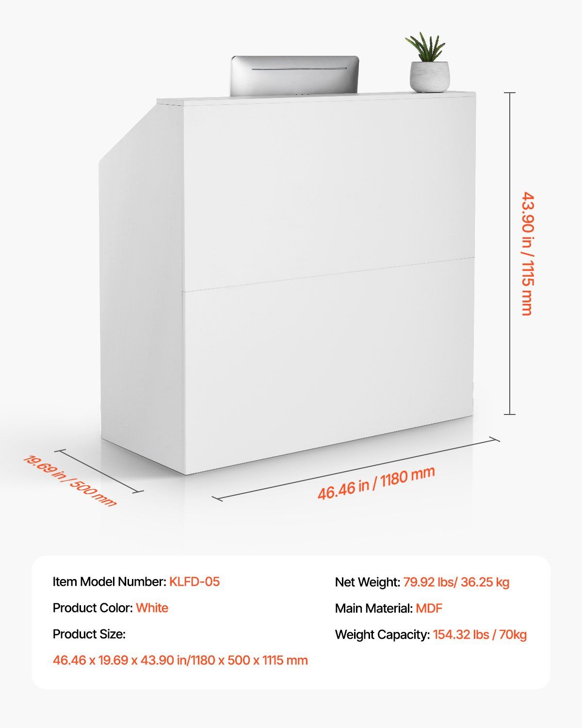 Reception Desk – Spacious White MDF Counter for Office and Retail