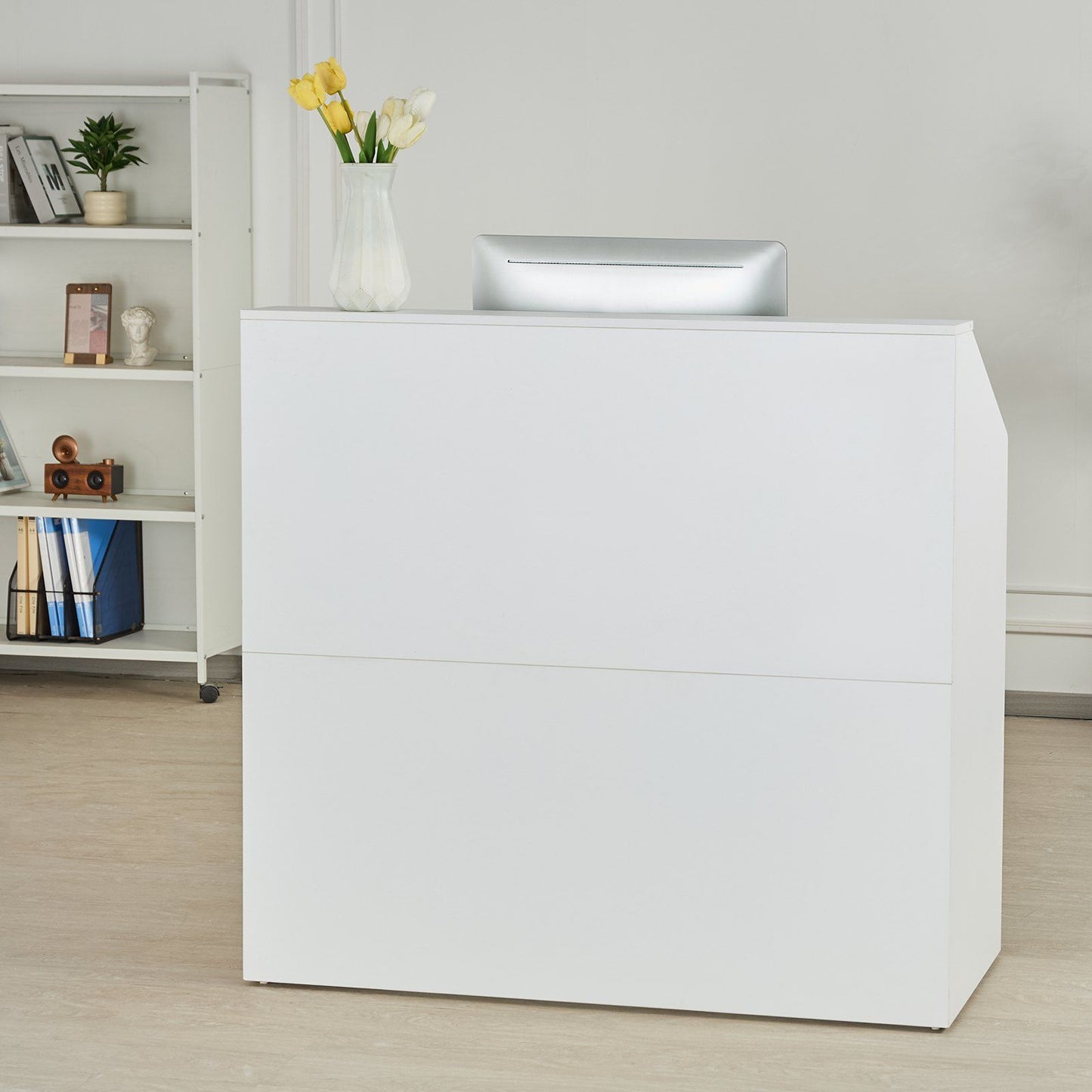 Reception Desk – Spacious White MDF Counter for Office and Retail