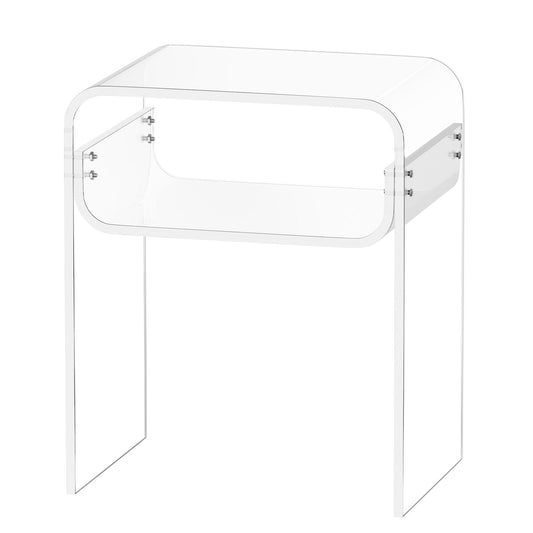 Acrylic Side Table, 2 Tiers Clear Bedside Table with Storage Shelf, Modern Rectangle Acrylic End Desk, Transparent Thick Nightstand for Bedroom, Living Room, Study, 30 x 40 x 50 cm (Clear)