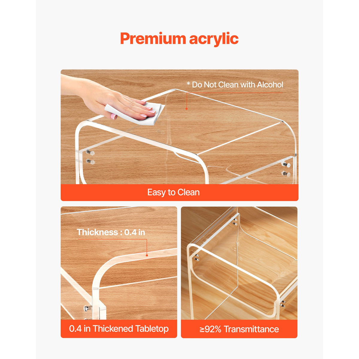 Acrylic Side Table, 2 Tiers Clear Bedside Table with Storage Shelf, Modern Rectangle Acrylic End Desk, Transparent Thick Nightstand for Bedroom, Living Room, Study, 30 x 40 x 50 cm (Clear)