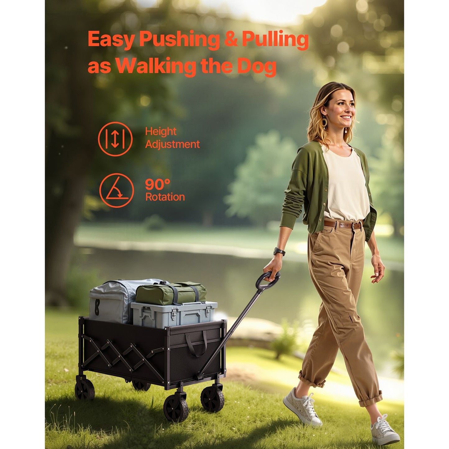 Collapsible Wagon – Heavy Duty 225 lbs, 120L, All-Terrain Wheels, Black