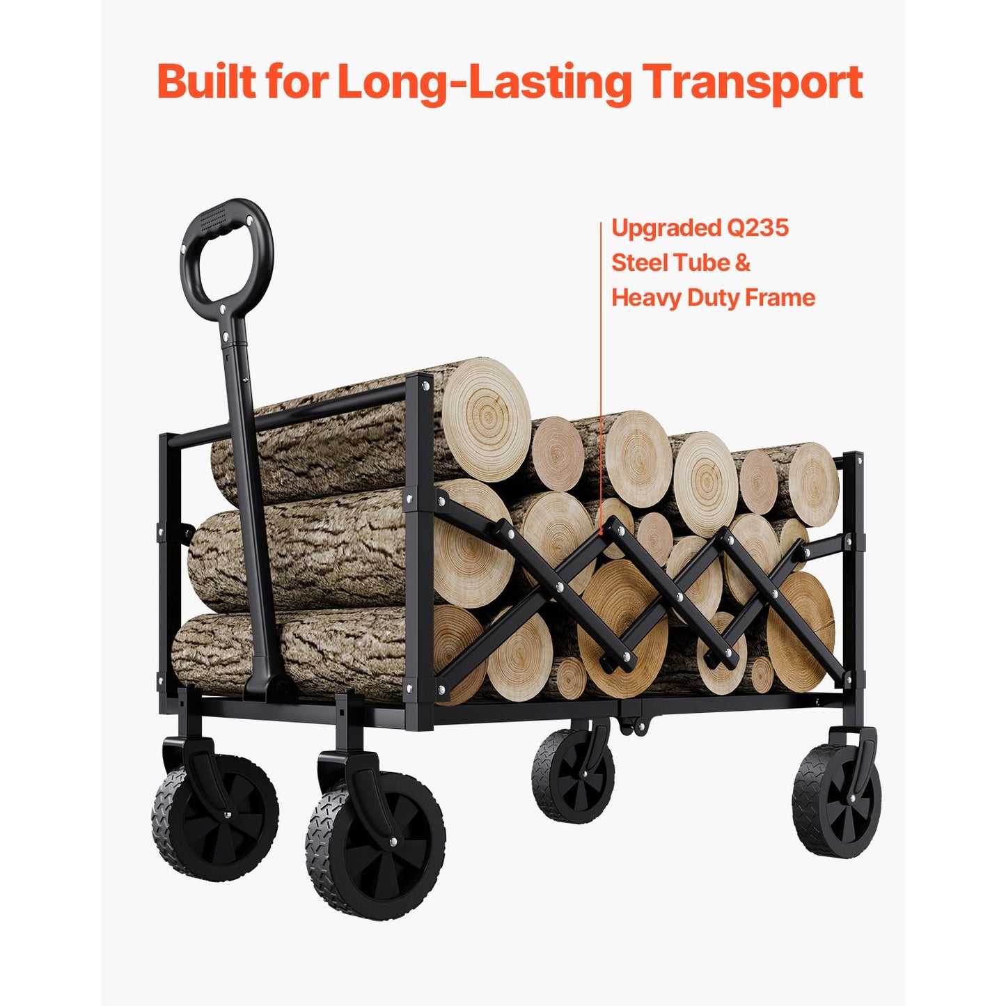 Collapsible Wagon – Heavy Duty 225 lbs, 120L, All-Terrain Wheels, Black