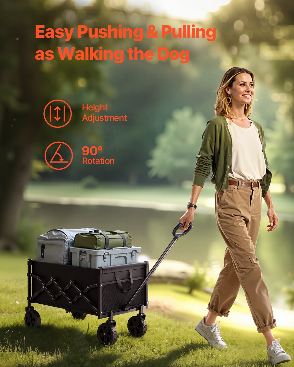 Collapsible Wagon – Heavy Duty 225 lbs, 120L, All-Terrain Wheels, Black