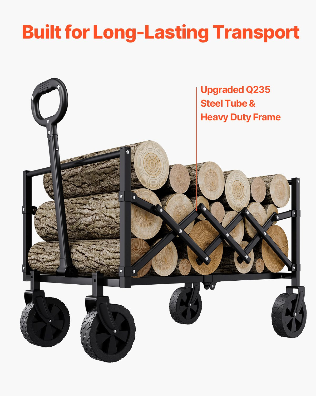 Collapsible Wagon – Heavy Duty 225 lbs, 120L, All-Terrain Wheels, Black