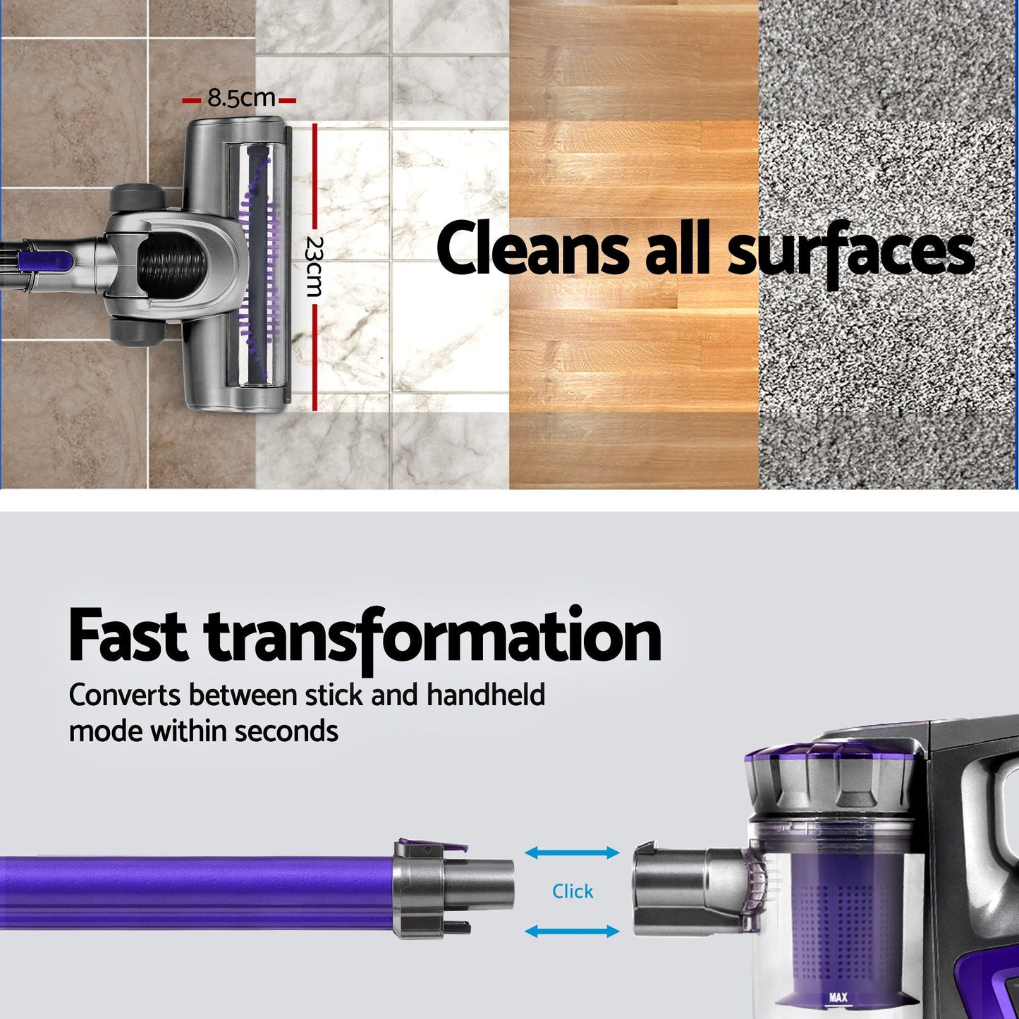 Devanti Stick Vacuum Cleaner – Cordless Bagless 150W, Purple