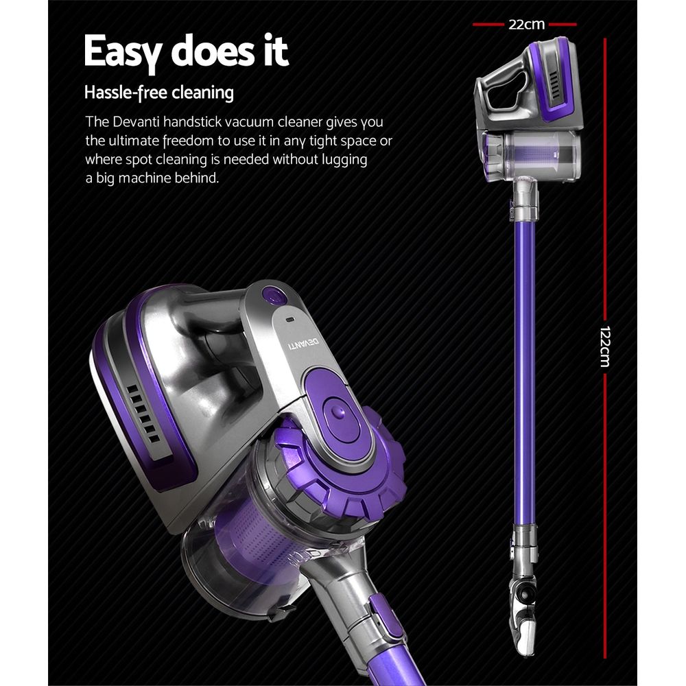 Devanti Stick Vacuum Cleaner – Cordless Bagless 150W, Purple