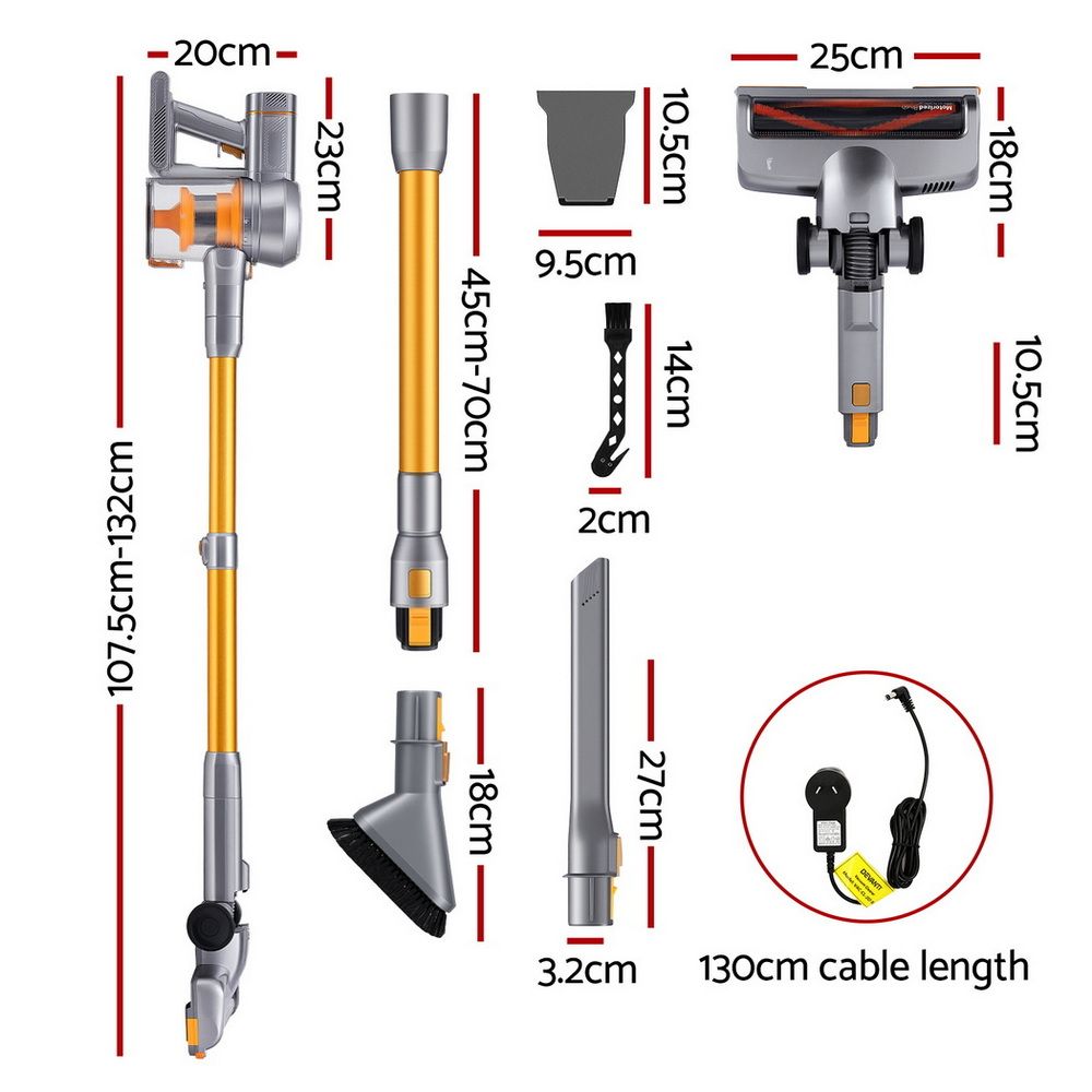 Devanti 300W Stick Vacuum Cleaner Cordless Self-Standing Golden