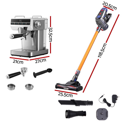 Devanti K7 Gold Cordless Stick Vacuum & Espresso Machine Bundle – LED Display