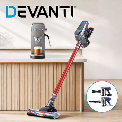 Devanti K7 Red Cordless Stick Vacuum & Espresso Machine Bundle – Button Controls