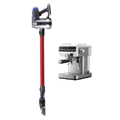 Devanti K7 Red Cordless Stick Vacuum & Espresso Machine Bundle – LED Display