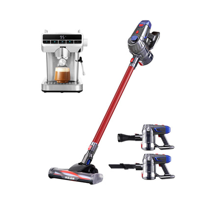 Devanti K7 Red Cordless Stick Vacuum & Espresso Machine Bundle – LED Display