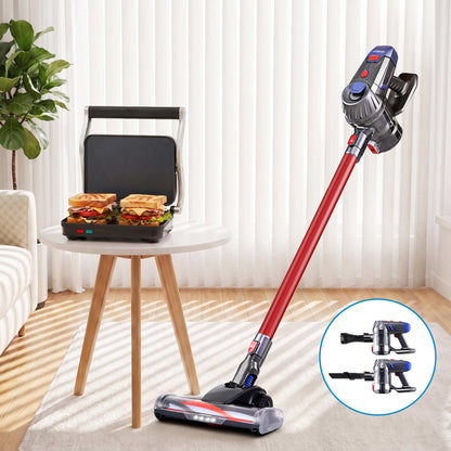 Devanti K7 Red Cordless Stick Vacuum & Sandwich Press Bundle