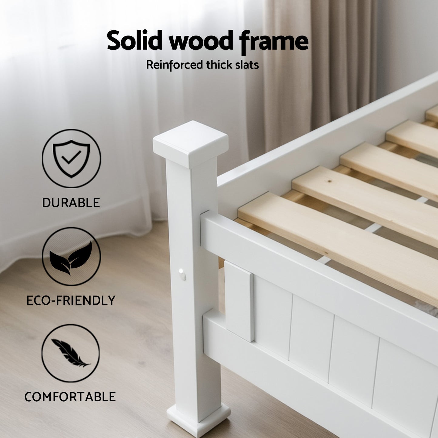Rio King Single Bed Frame and S-Shape Bookshelf Set – White Pine Wood