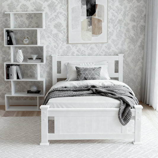 Rio King Single Bed Frame and S-Shape Bookshelf Set – White Pine Wood