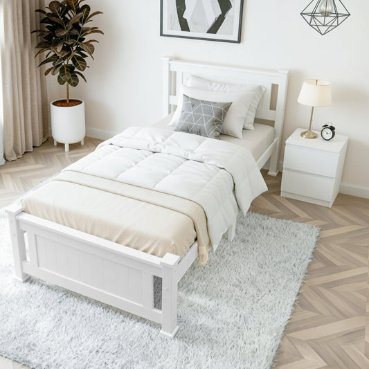 Rio King Single Bed Frame and White Bedside Table – Pine Wood, Modern Design