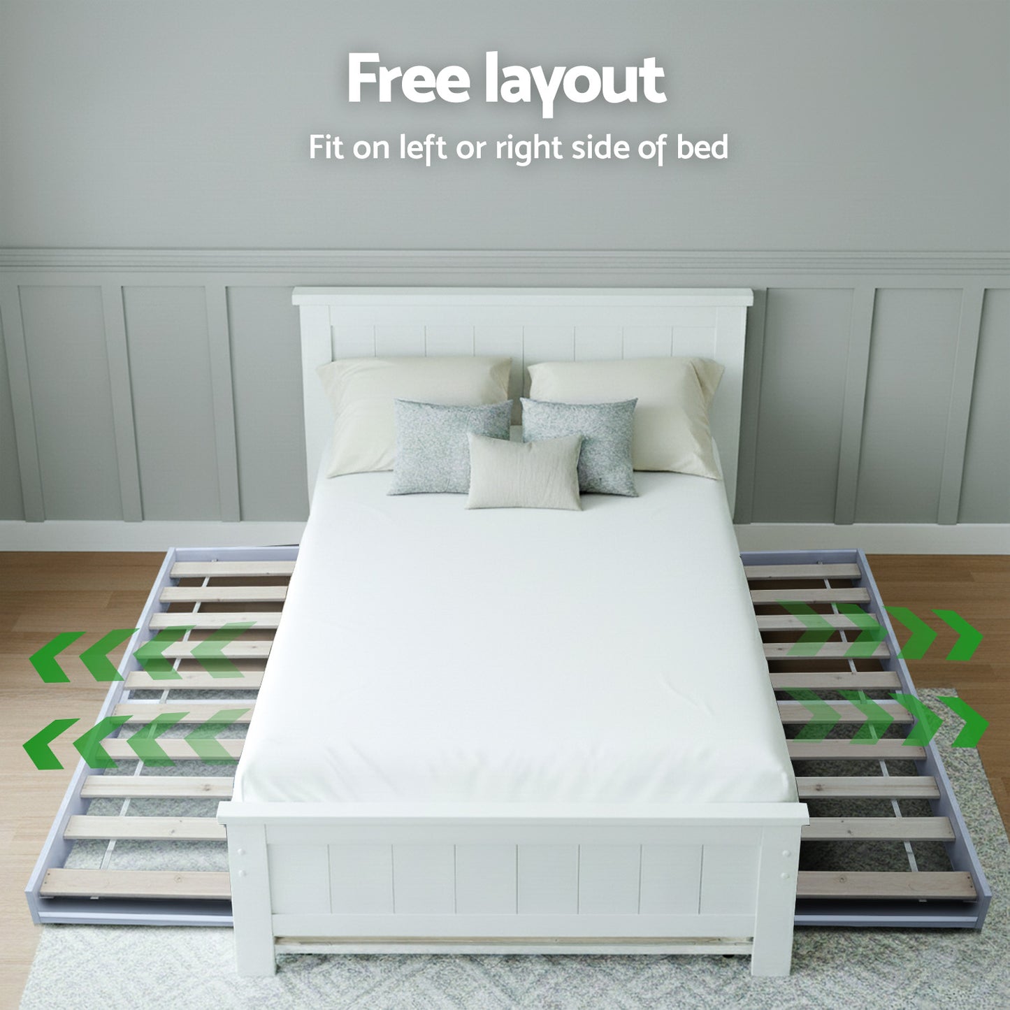 King Single Trundle Bed Frame with Bedside Table – White Pine Wood
