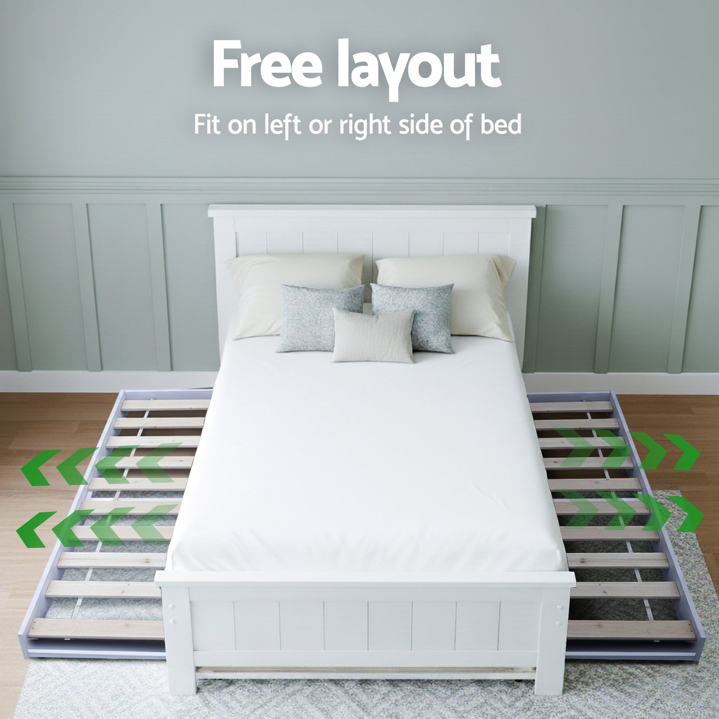 Elvis Trundle Bed and Pepe Bedside Table – King Single, Solid Pine, White Finish