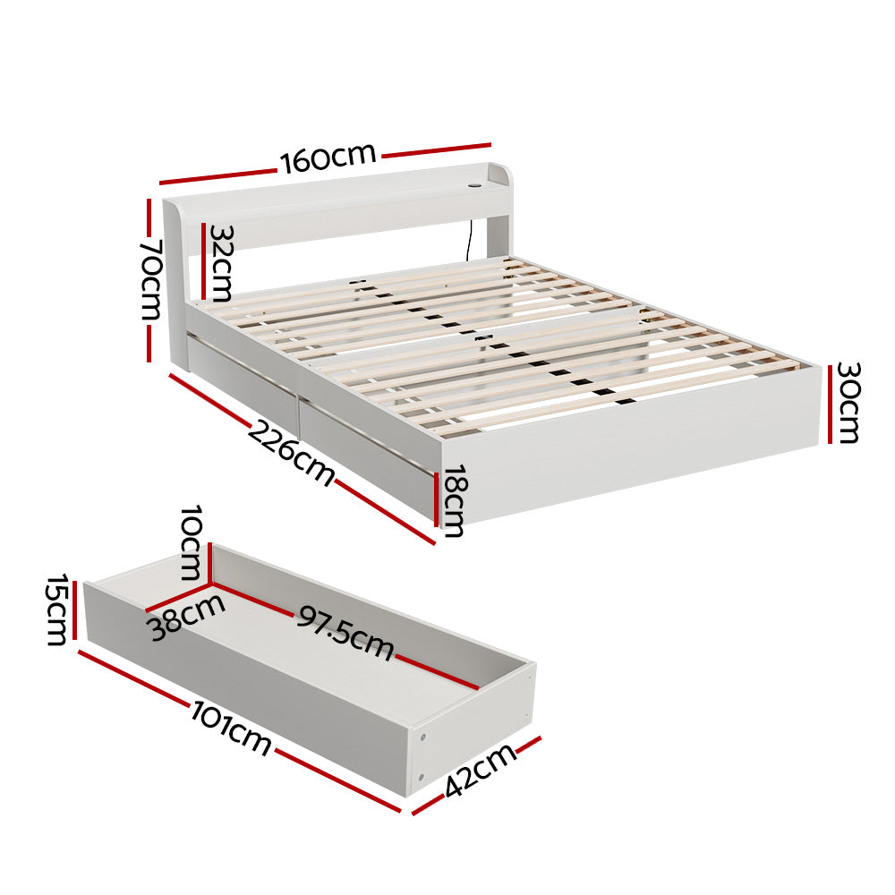 Artiss Bed Frame Mattress Base with Charging Ports and 2 Storage Drawers