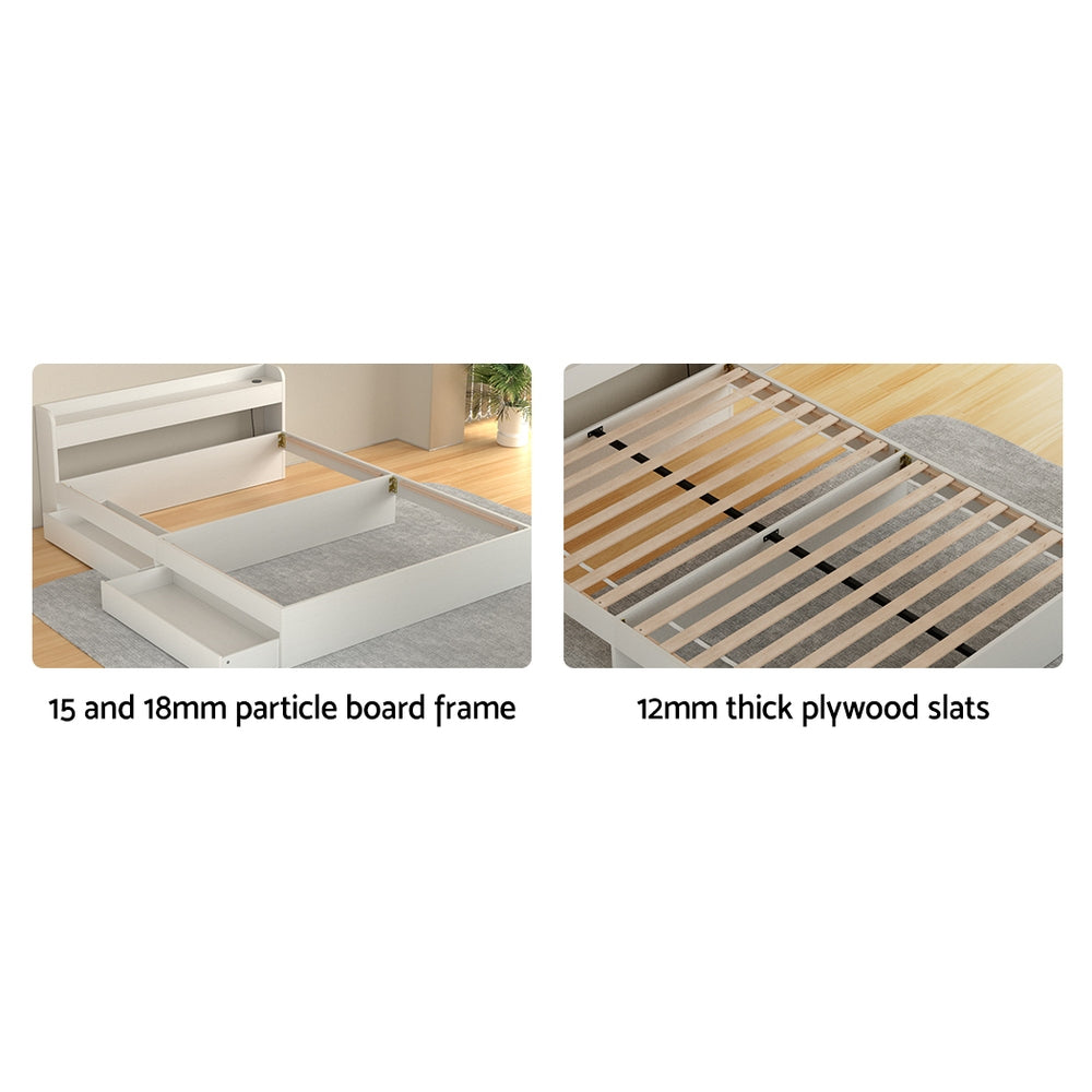 Artiss Bed Frame Mattress Base with Charging Ports and 2 Storage Drawers
