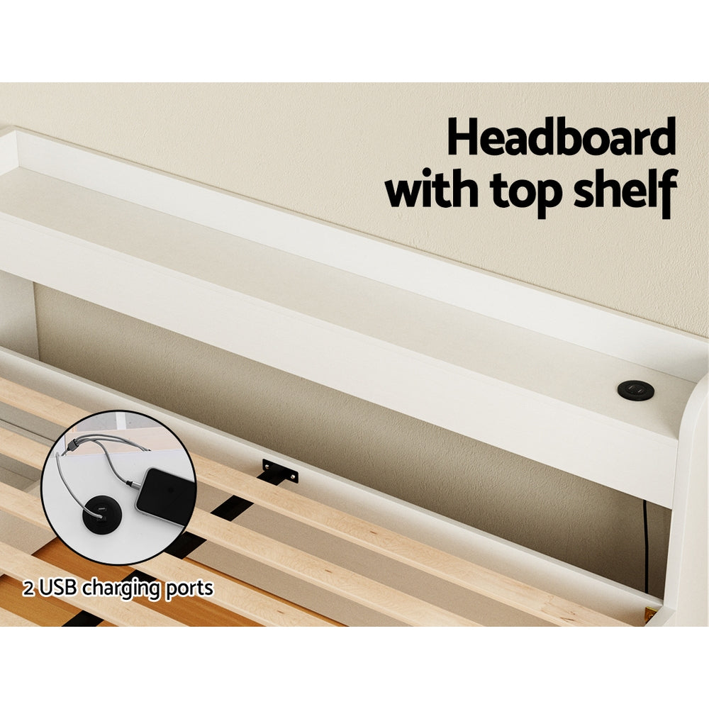 Artiss Bed Frame Mattress Base with Charging Ports and 2 Storage Drawers