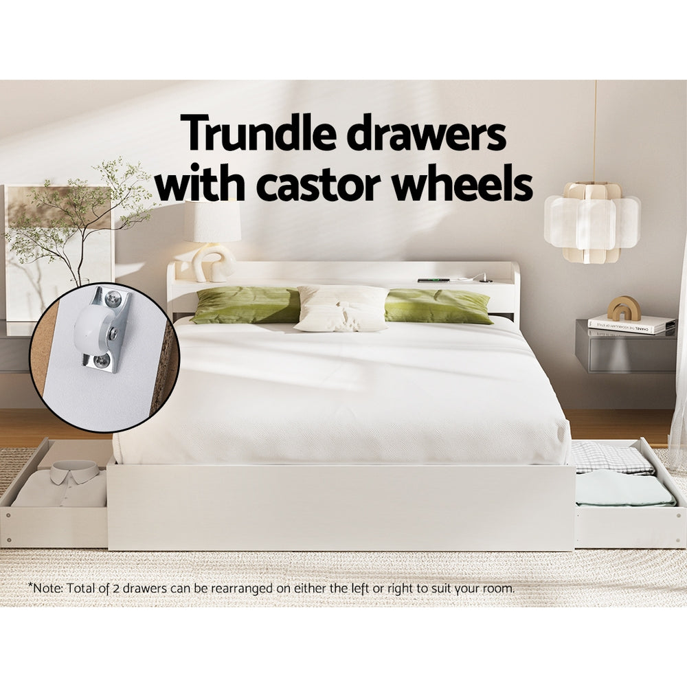 Artiss Bed Frame Mattress Base with Charging Ports and 2 Storage Drawers
